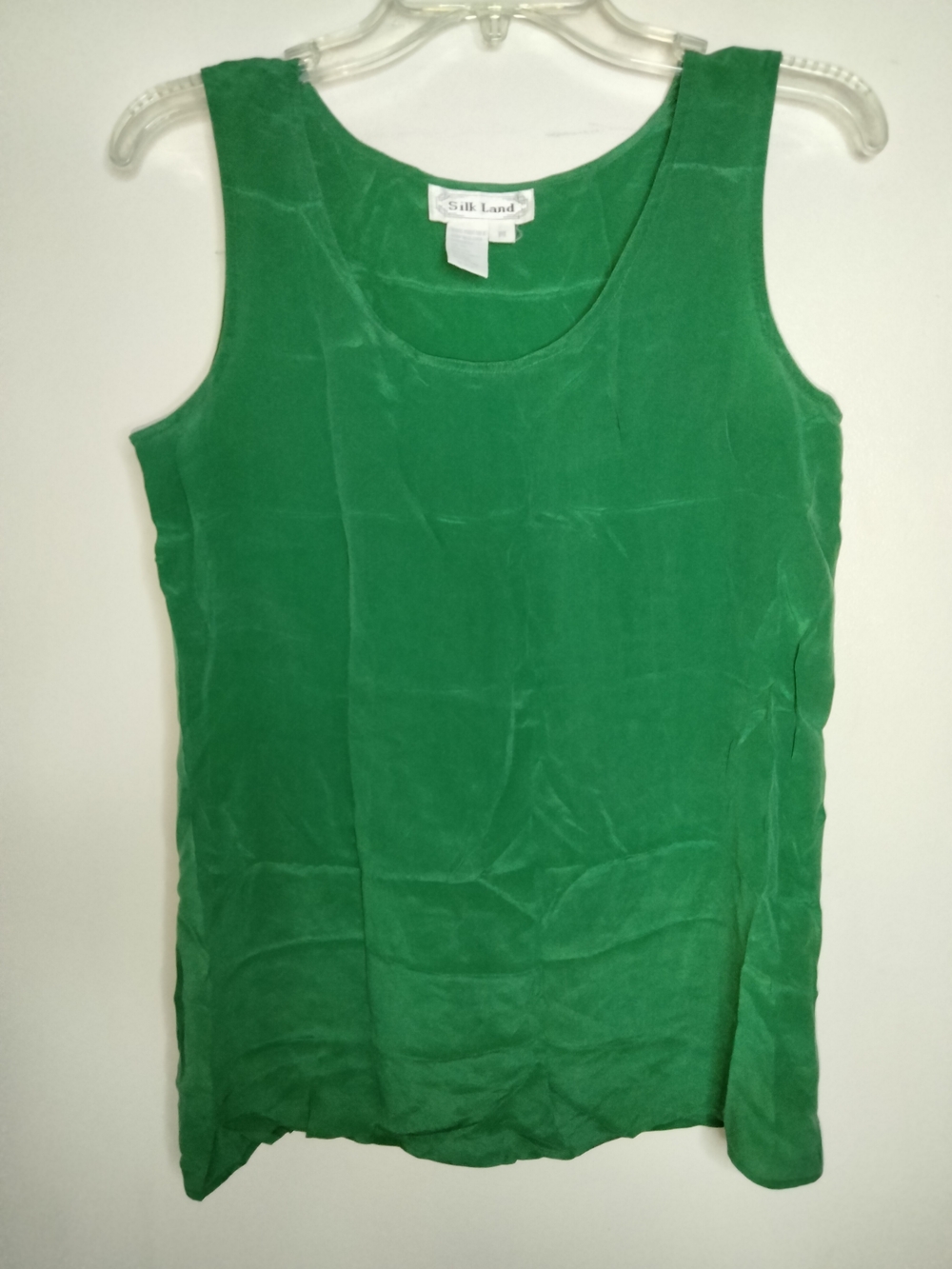SilkLand (Size M) Green 100% Pure Silk Sleeveless Basic Layer Tank Blouse